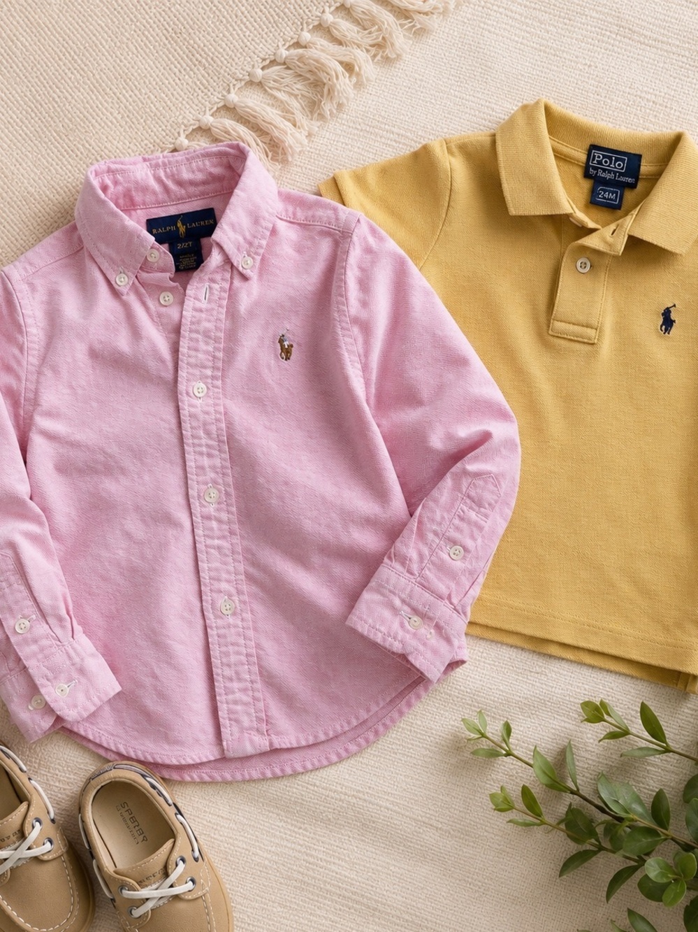 Ralph Lauren Toddler Shirt Bundle 2T & 24M Pink Oxford + Yellow Polo Top